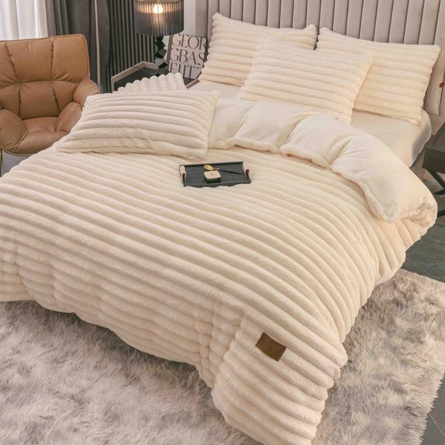 Set Lenjerie de Pat 4 Piese Cocolino - Moale, Călduros și Elegant - Ivory/Crem - Casa Super