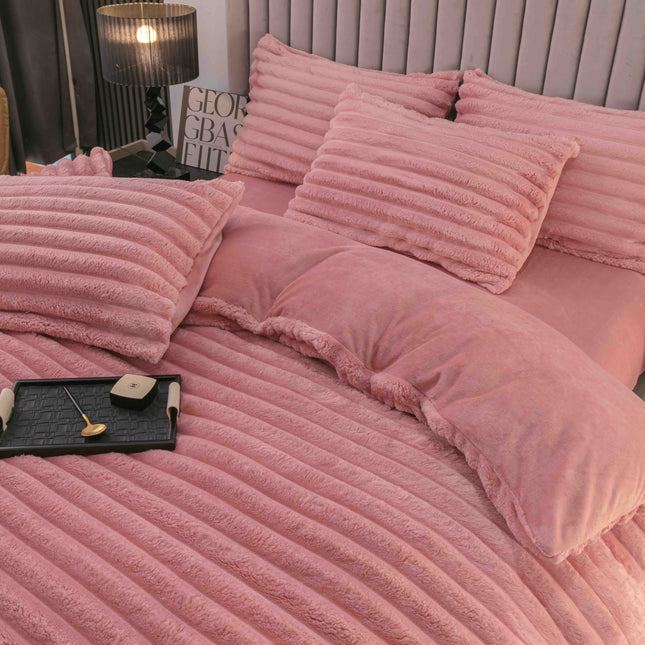 Set Lenjerie de Pat 4 Piese Cocolino - Moale, Călduros și Elegant - Roz Pastel - Casa Super