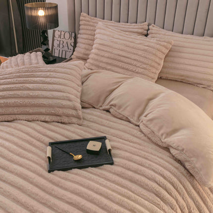Set Lenjerie de Pat 4 Piese Cocolino - Moale, Călduros și Elegant - Bej Sofisticat - Casa Super