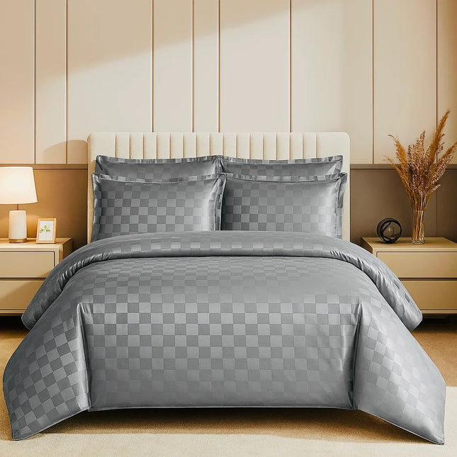 Lenjerie Deluxe Damasc finetat, 4 piese, cearșaf cu elastic, Cod:Dms4