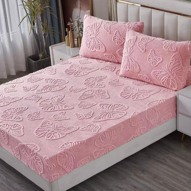 Husa Pufoasa de Pat Cocolino 180x200 cu Elastic 3 Piese +2 Fete de Perna-Roz