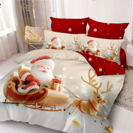 Lenjerie de Pat Dublu,Bumbac Finet 6 Piese cu Elastic,Model Crăciun - Cod ELG11