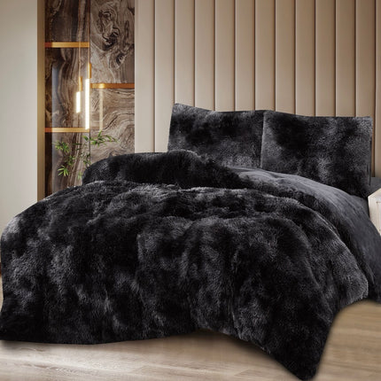 Lenjerie de Pat Fluffy Super Pufoasă Cocolino, 2 Persoane, 4 Piese – Negru Midnight