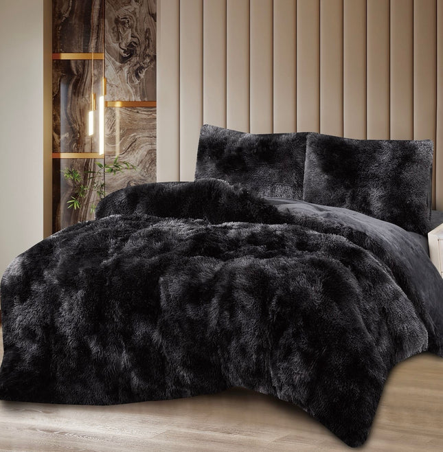 Lenjerie de Pat Fluffy Super Pufoasă Cocolino, 2 Persoane, 4 Piese – Negru Midnight