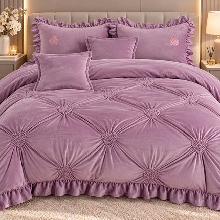 Lenjerie de Pat din Catifea Premium 6 Piese – Pat Dublu | Lila