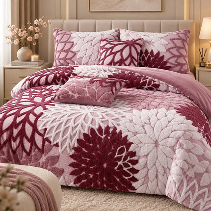 Lenjerie de Pat Cocolino Floria 6 Piese – Flori in Relief, Cearsaf cu Elastic | Burgundy