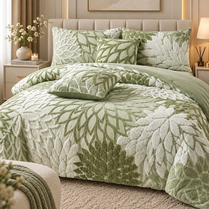 Lenjerie de Pat Cocolino Floria 6 Piese – Flori in Relief, Cearsaf cu Elastic | Vernil