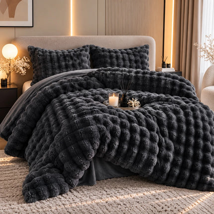 Lenjerie Premium Pentru Pat Dublu Blanita de Iepure 4 Piese | Gri Inchis
