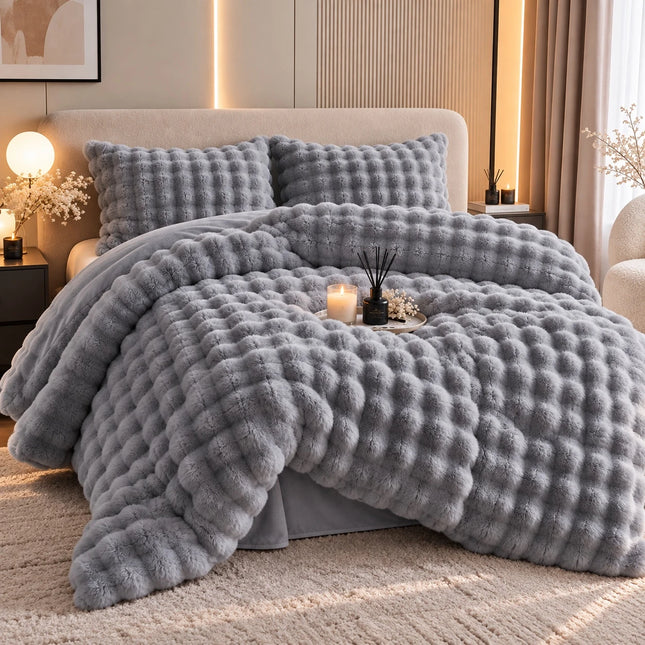 Lenjerie Premium Pentru Pat Dublu Blanita de Iepure 4 Piese | Gri Deschis