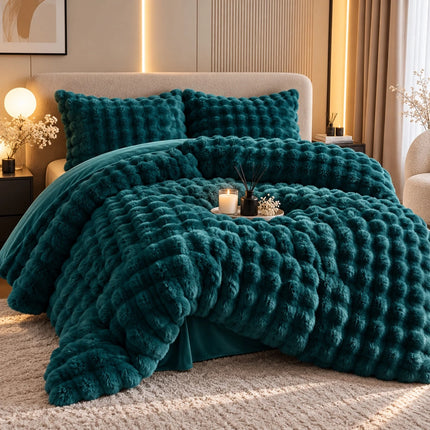 Lenjerie Premium Pentru Pat Dublu Blanita de Iepure 4 Piese | Verde Smarald