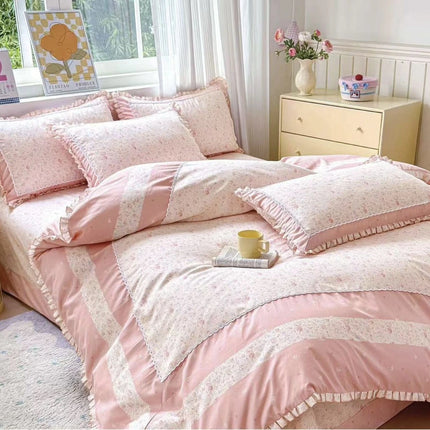 Lenjerie Premium din Bumbac Finet cu Volanase 4 Piese | Cod VLN72