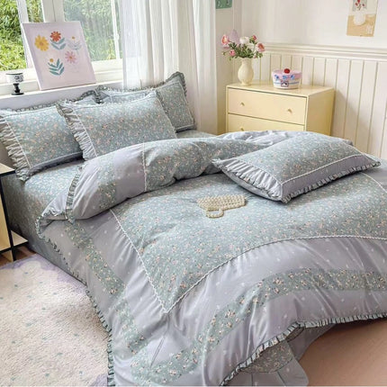 Lenjerie Premium din Bumbac Finet cu Volanase 4 Piese | Cod VLN70